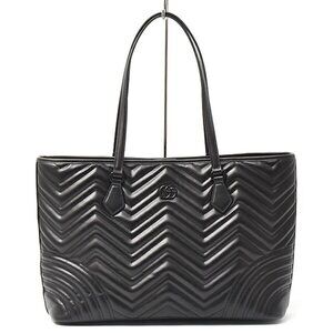 GUCCI Black Leather GG Marmont Tote Bag